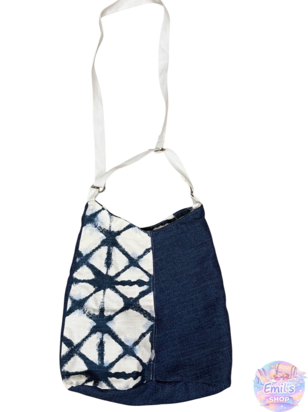 Silver Threads Denim Tie-Dye Tote bag with Adjustable White Straps